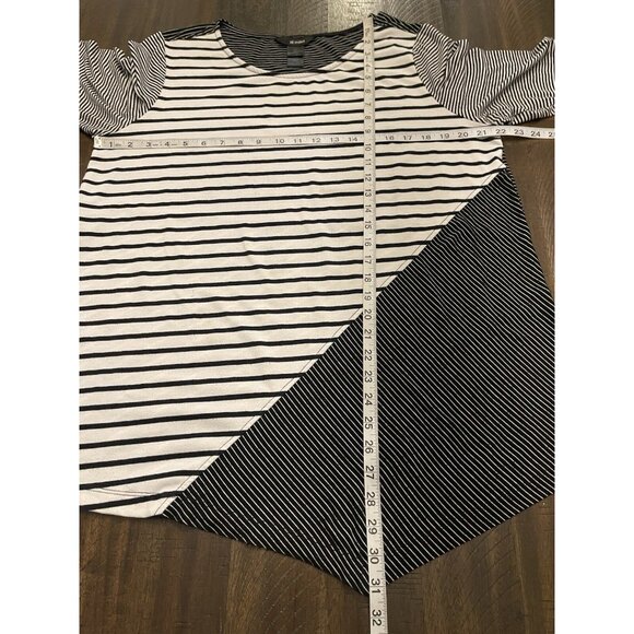 Ali Miles Black/White Striped Tunic Top Stretch Knit Blouse Size Large - Picture 4 of 7